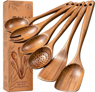 Cucharas de madera para cocinar de 6 piezas suaves y cómodas