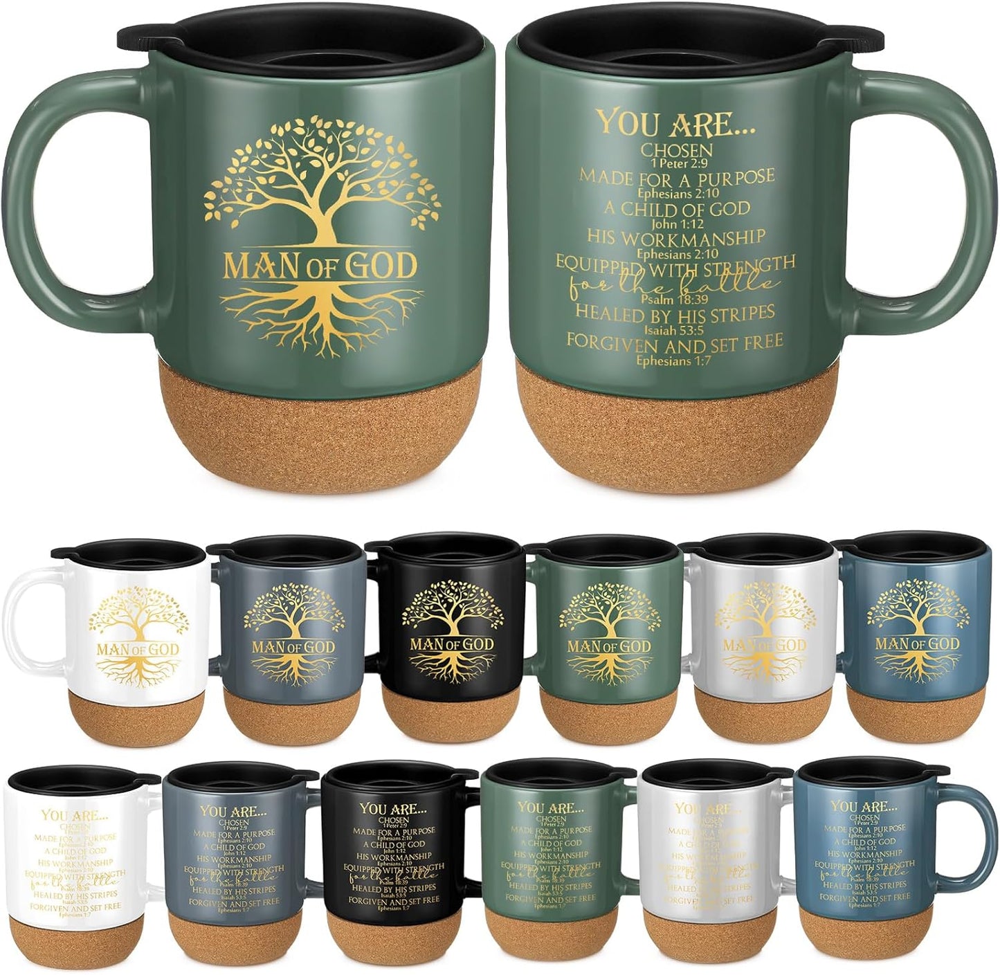 Tazas cristianas de cerámica 15oz con corcho versos Biblia