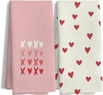 Juego de 2 toallas de cocina rosa con corazón para San Valentín