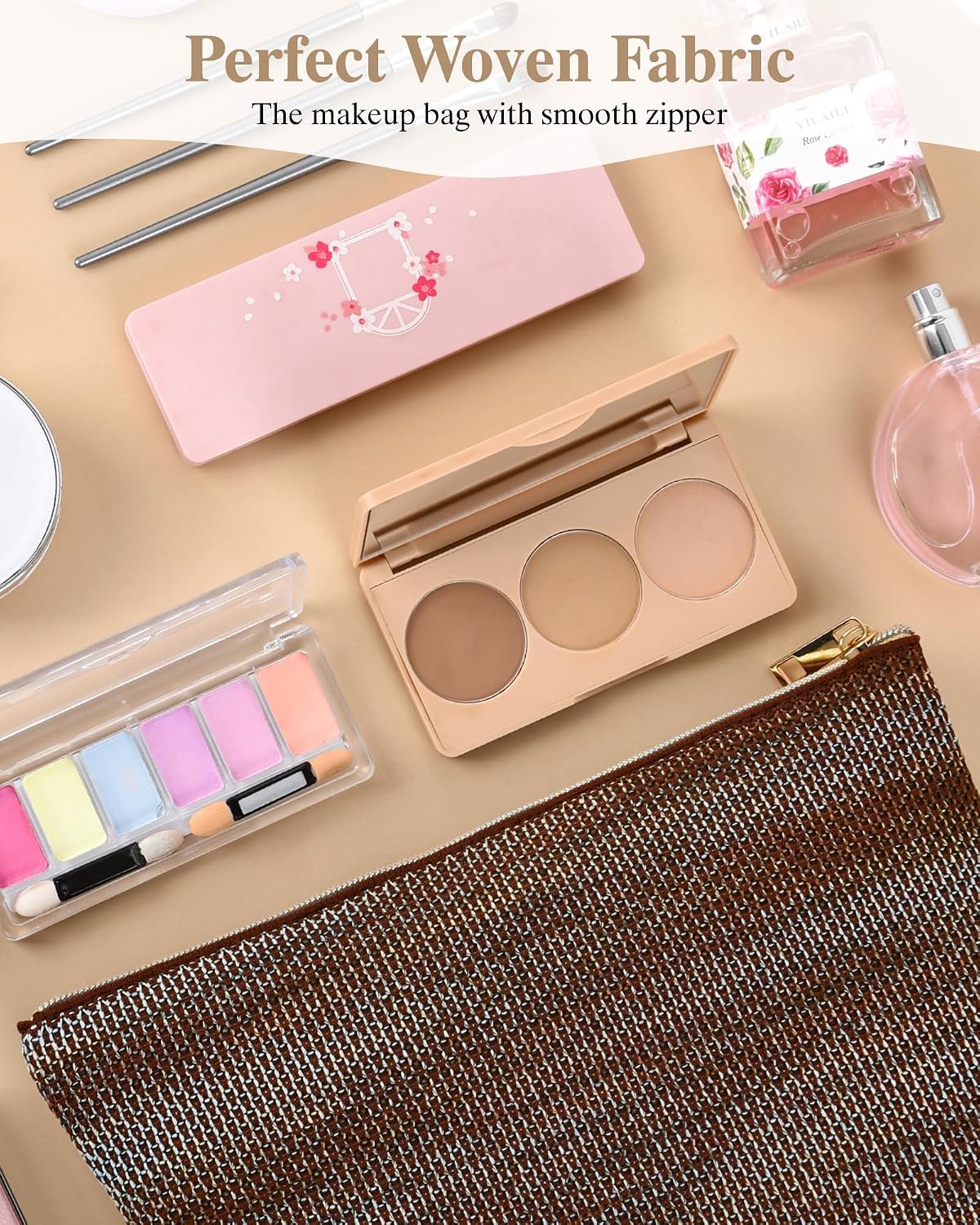 Bolsa maquillaje mujer con cremallera viaje compacta
