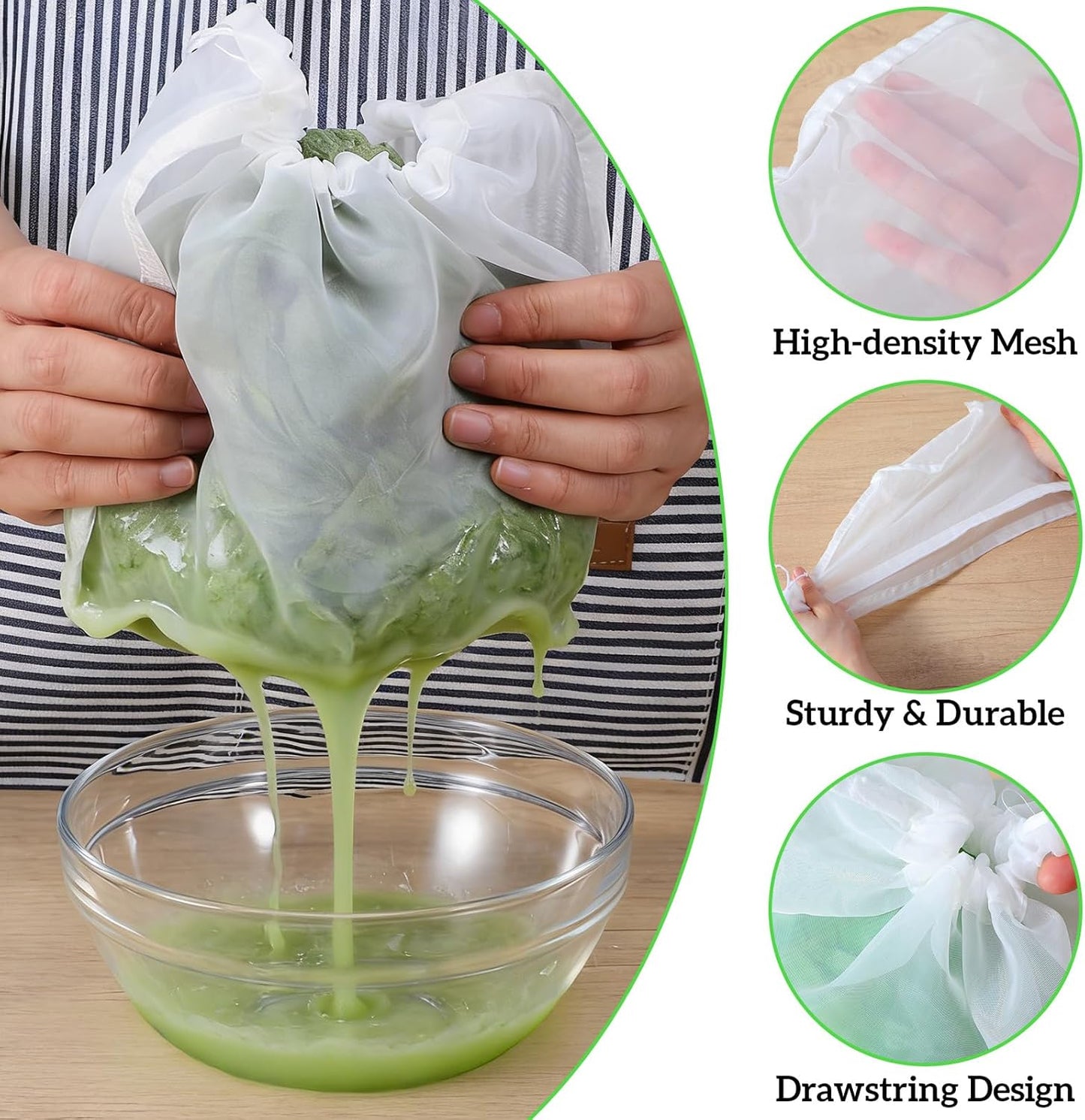 5 bolsas tela colar queso reutilizables blancas 15.7x