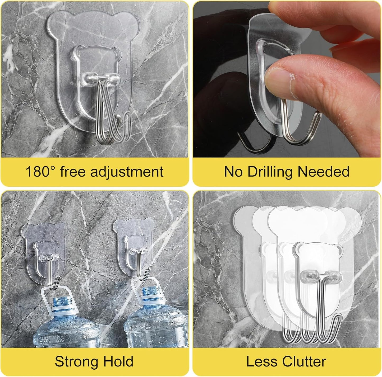 20 Ganchos Adhesivos 10lb Transparentes para Ducha Baño