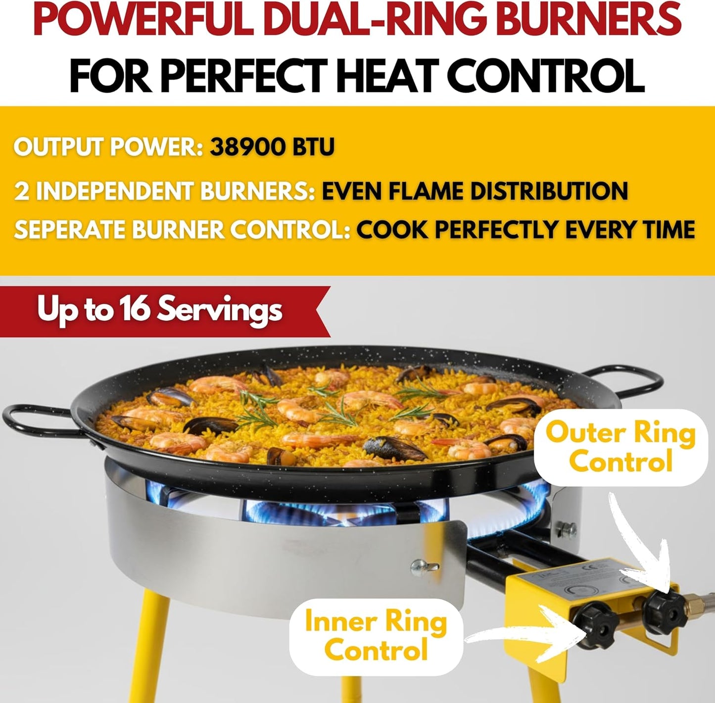 Set quemador paella 22pulg estufa propano portátil