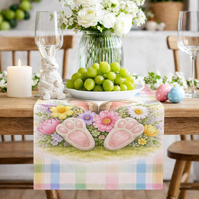 Camino de mesa de Pascua 13 x 72 pulgadas con orejas de conejo y corona floral