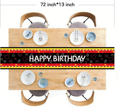 Camino de mesa feliz cumpleaños negro rojo amarillo para decoración de fiesta