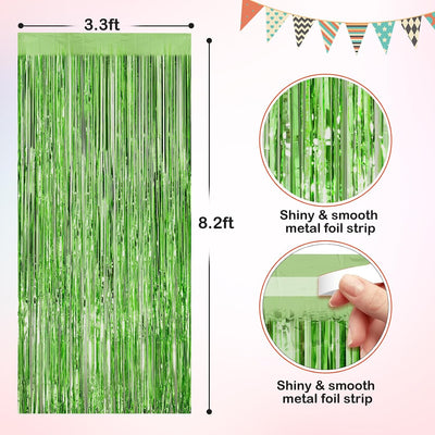 Cortinas flecos oropel verde claro 3.3x8.3pies paquete 2 fiesta