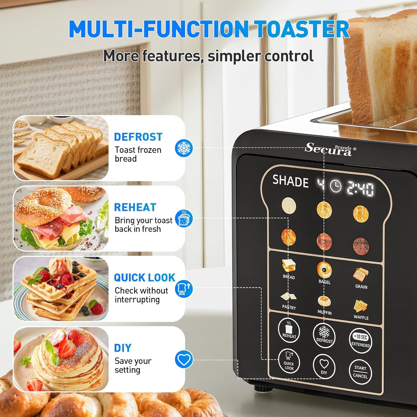 Tostadora inteligente con pantalla táctil 2 rebanadas 6 niveles