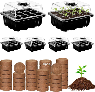 Kit 6 bandejas germinación hierbas con 90 pellets coco