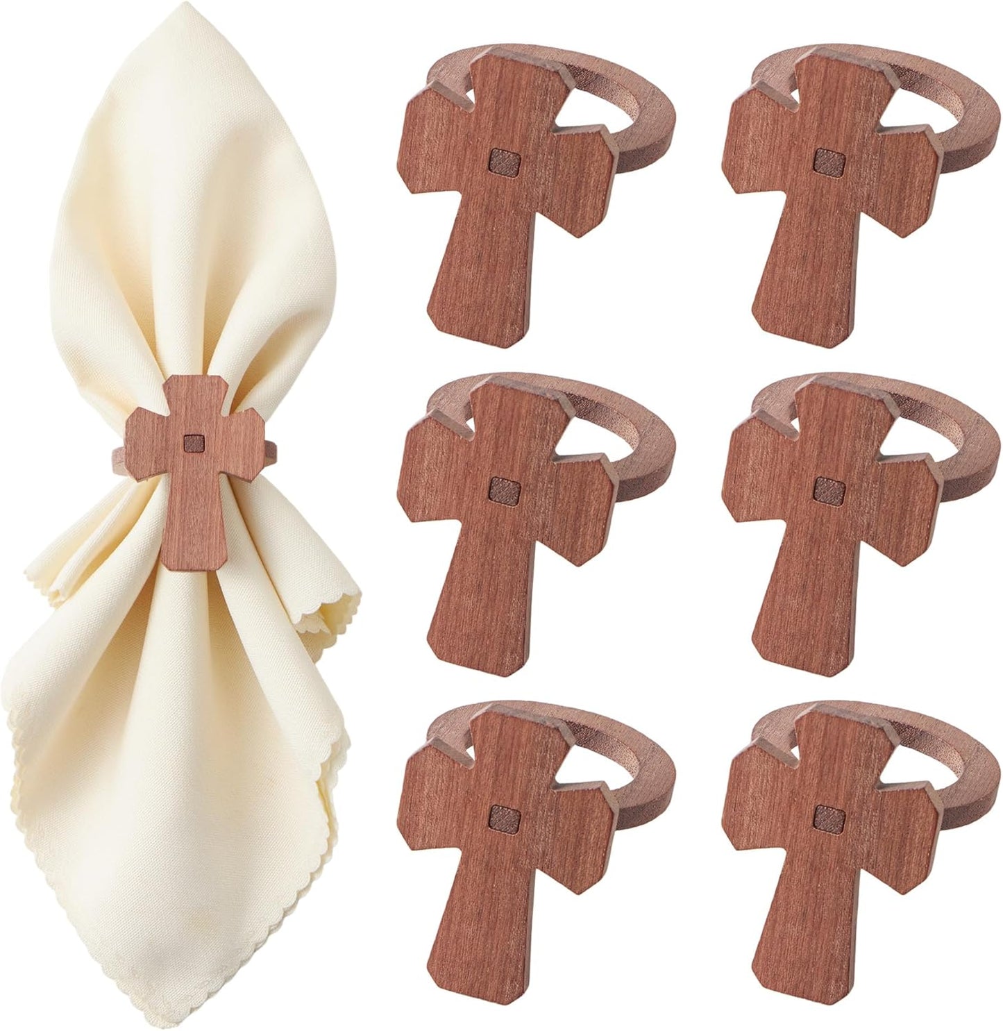 Juego de 6 servilleteros de cruz de Pascua en madera para fiestas y decoración