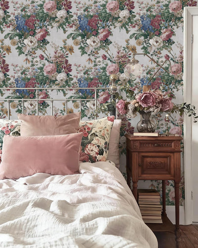 Papel tapiz floral vintage 16.9x118.1pulg para baños