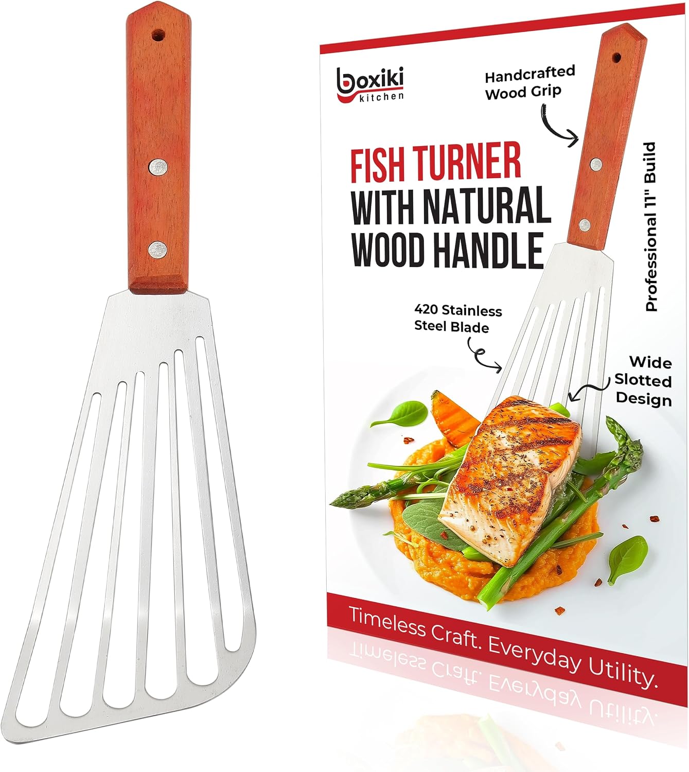 Volteador pescado acero inox mango madera