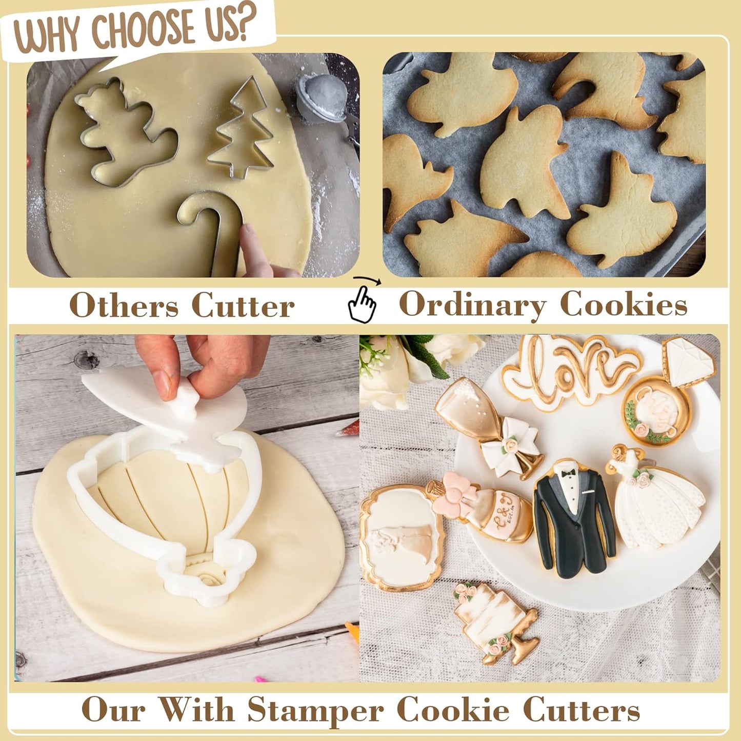 Cortadores galletas boda 3.5pulg sellos masa hornear