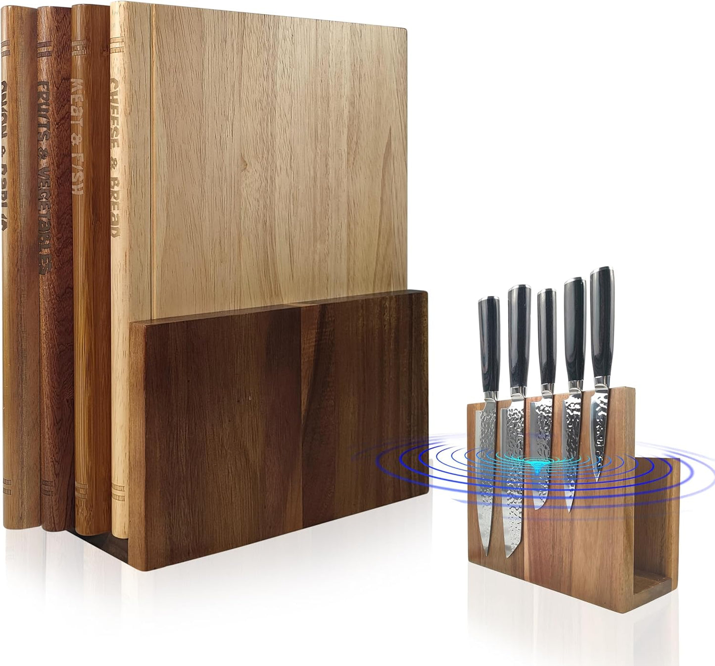 Set 4 Tablas Cortar Madera Sólida Con Soporte Magnético