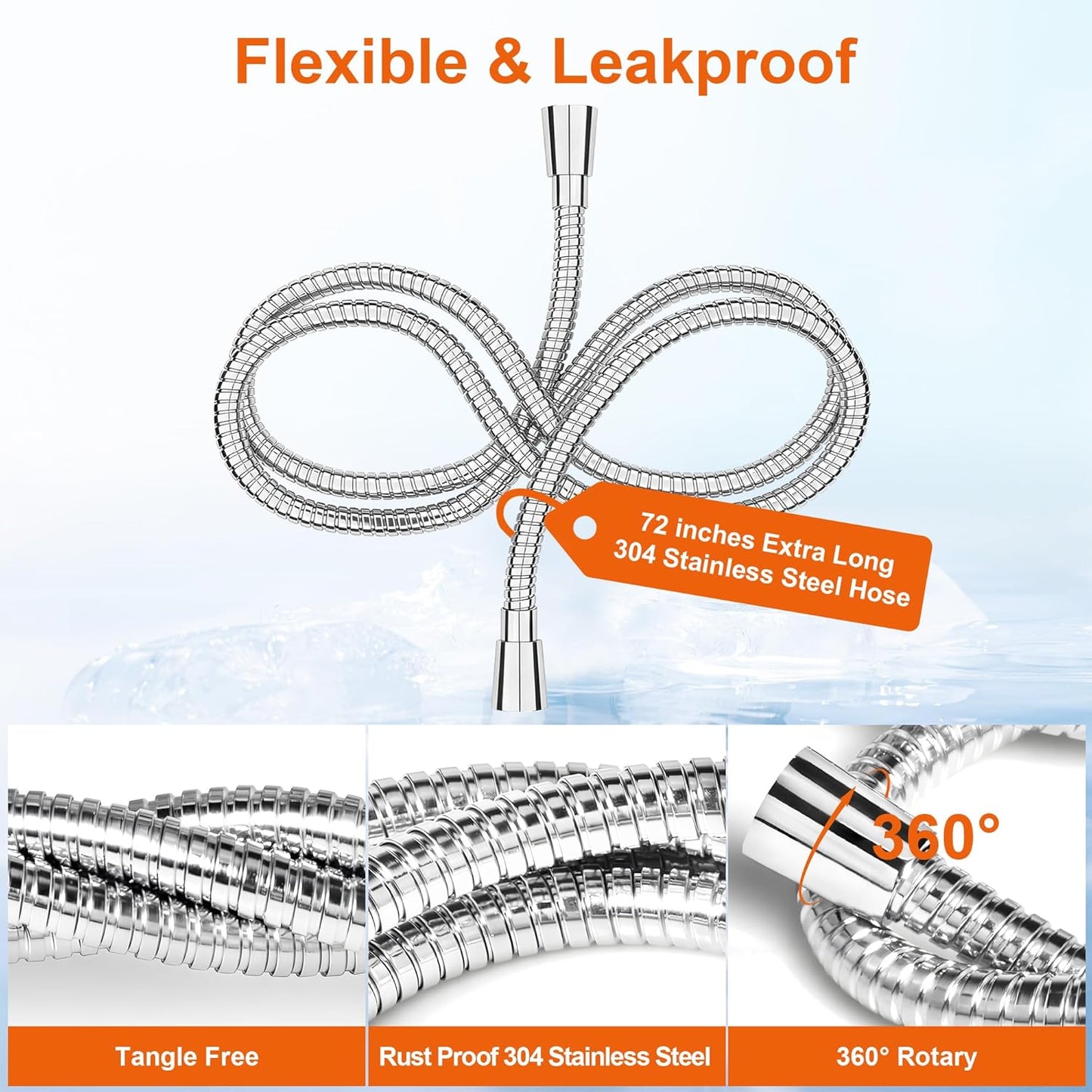 Cabezal ducha acero inox 304 manguera flexible antitorcedura