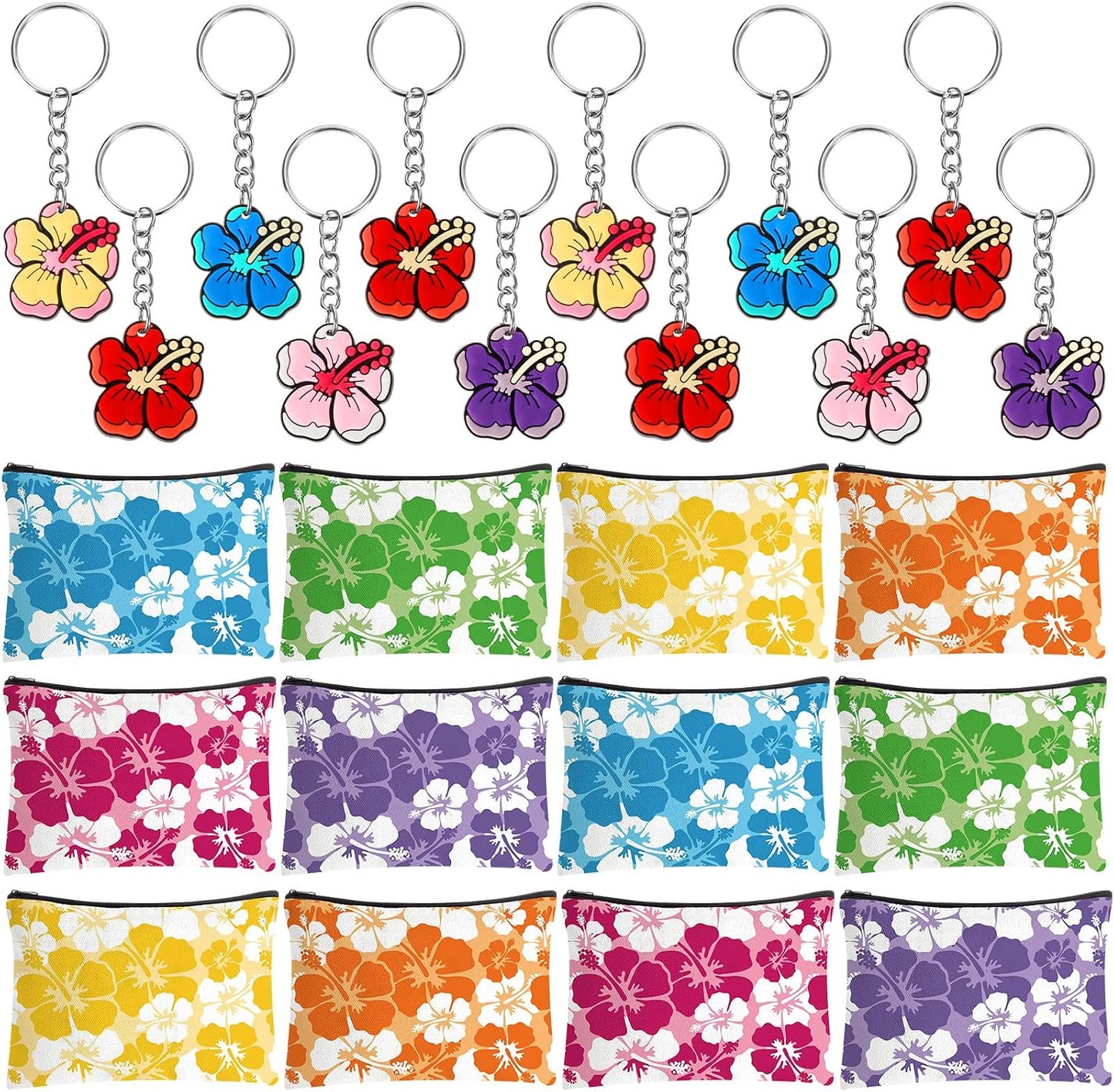24 Bolsas Maquillaje y Llaveros Flor Hibisco