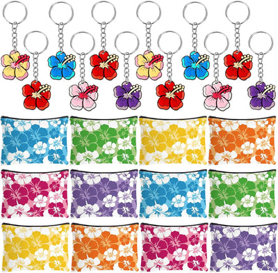 24 Bolsas Maquillaje y Llaveros Flor Hibisco