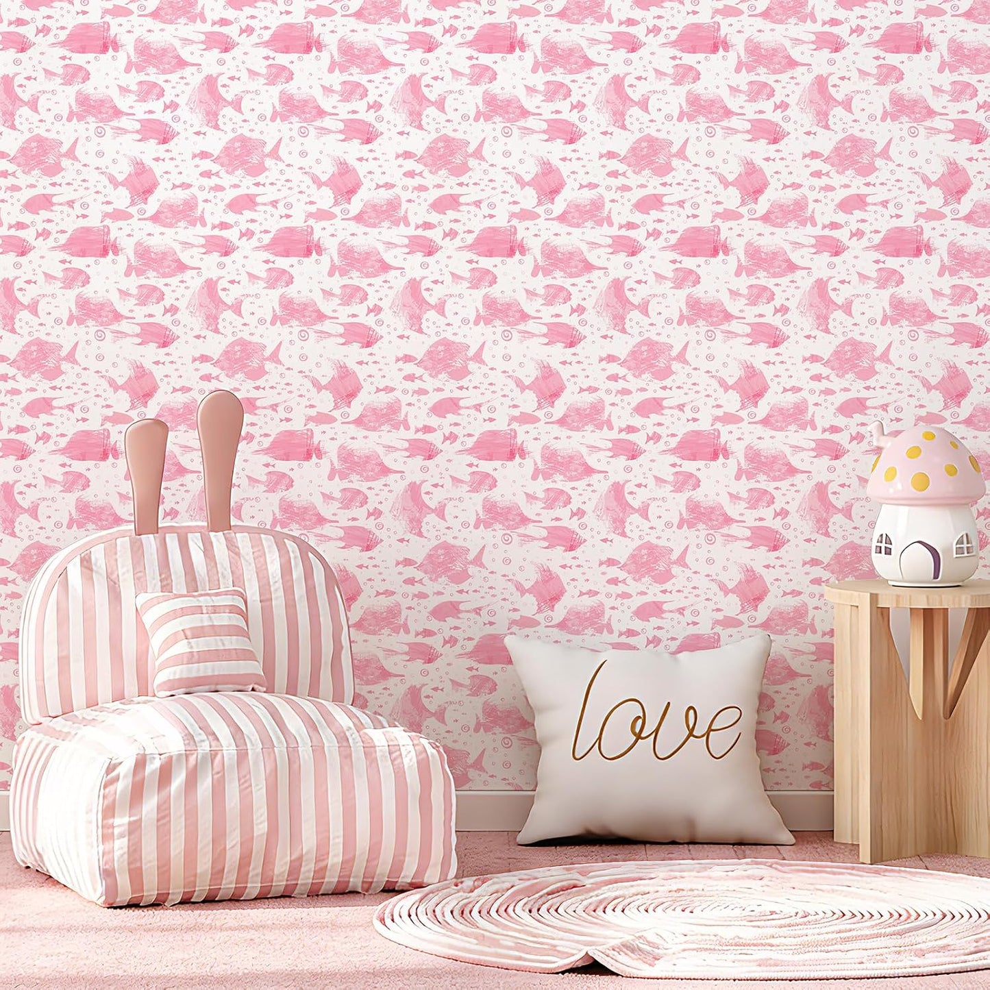 Papel tapiz autoadhesivo peces rosados baño dormitorio 17.3x197pulg