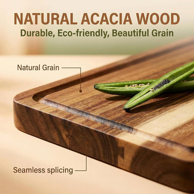 Tabla cortar acacia 10x7pulg ranura jugo cocina charcutería