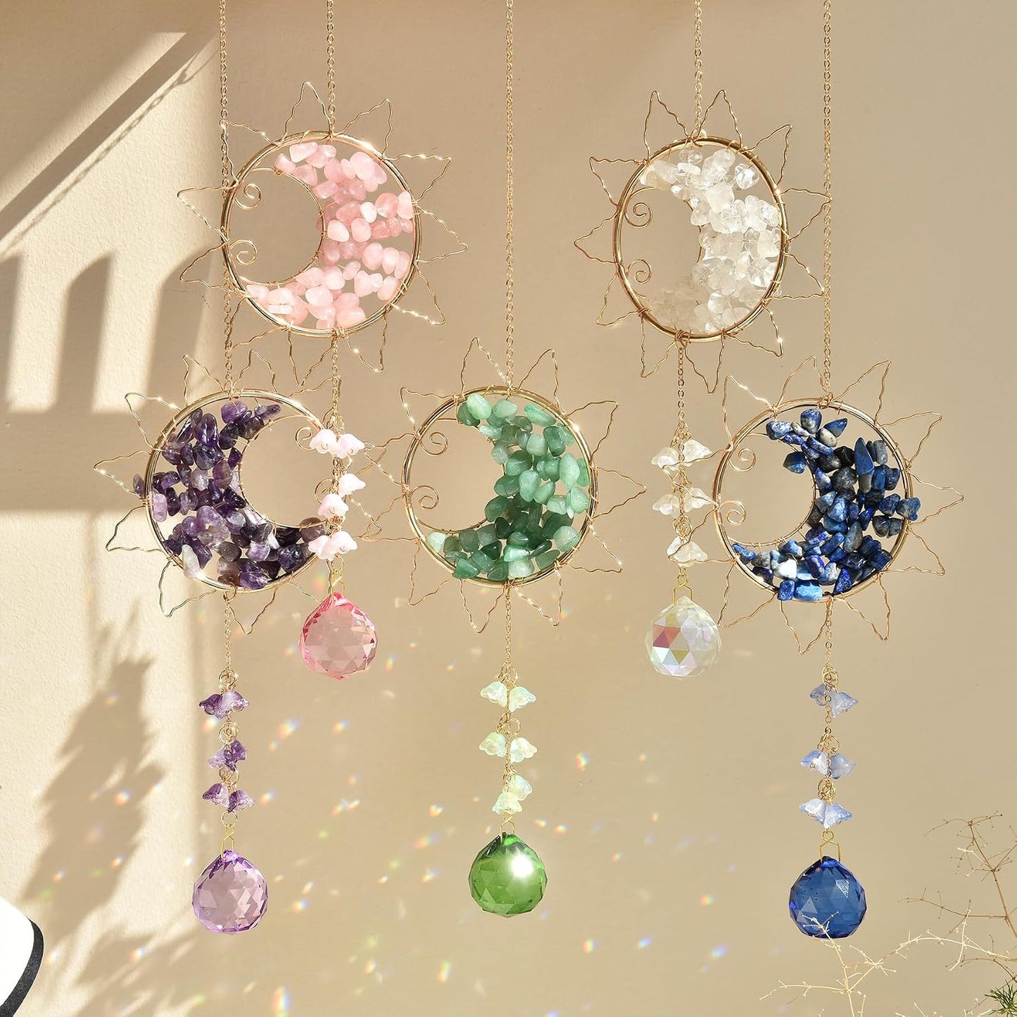 Atrapasoles colgante cristal sol y luna decoración azul