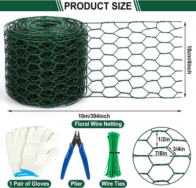 Malla alambre floral 4x394pulg galvanizada con guantes alicates