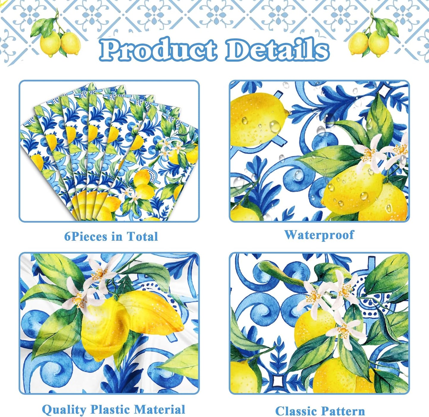 6 Pzas Manteles Plástico Azul 14x108pulg Decoración Verano