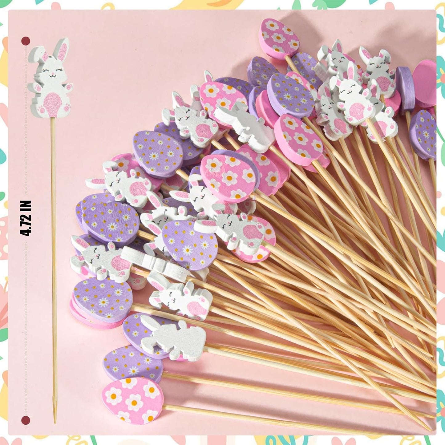 Paquete de 100 palillos de cóctel de Pascua de bambú natural