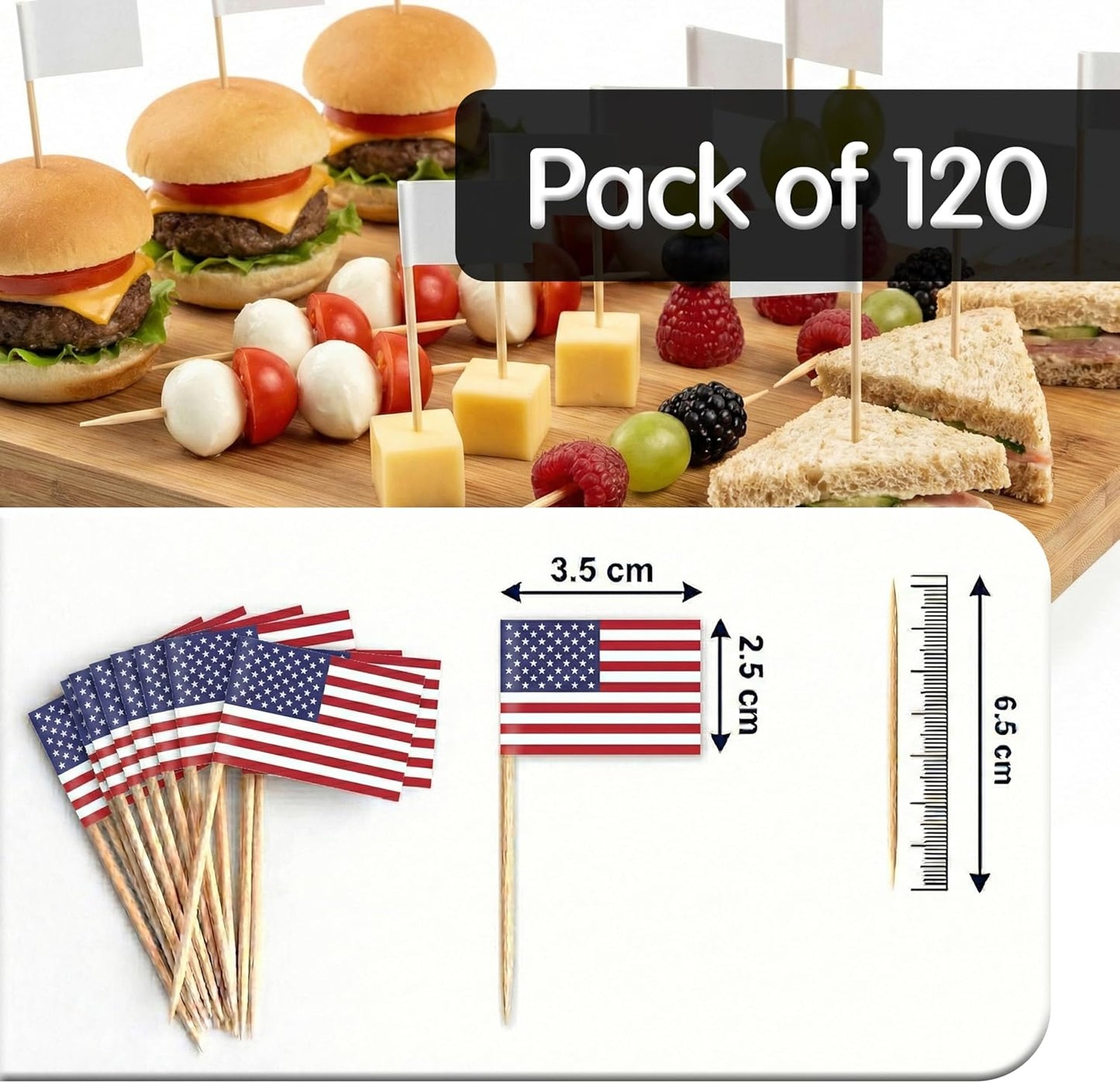Palillos de bambú 2.6 pulgadas con banderas para fiestas y eventos