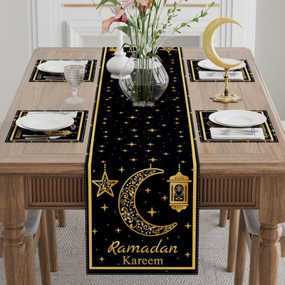 Farol negro de luna dorada con estrellas Ramadán Kareem para decoración