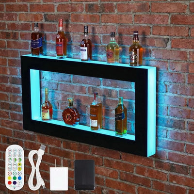 Estante licor luz LED 48pulg 2 niveles control remoto RGB