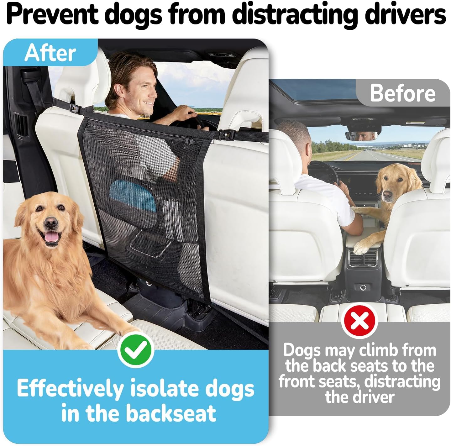 Barrera coche para perros con organizador cremallera