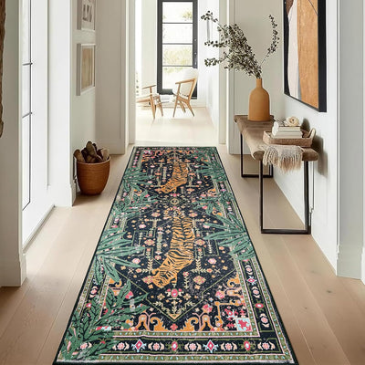 Alfombra pasillo boho negra resistente manchas 5x20cm