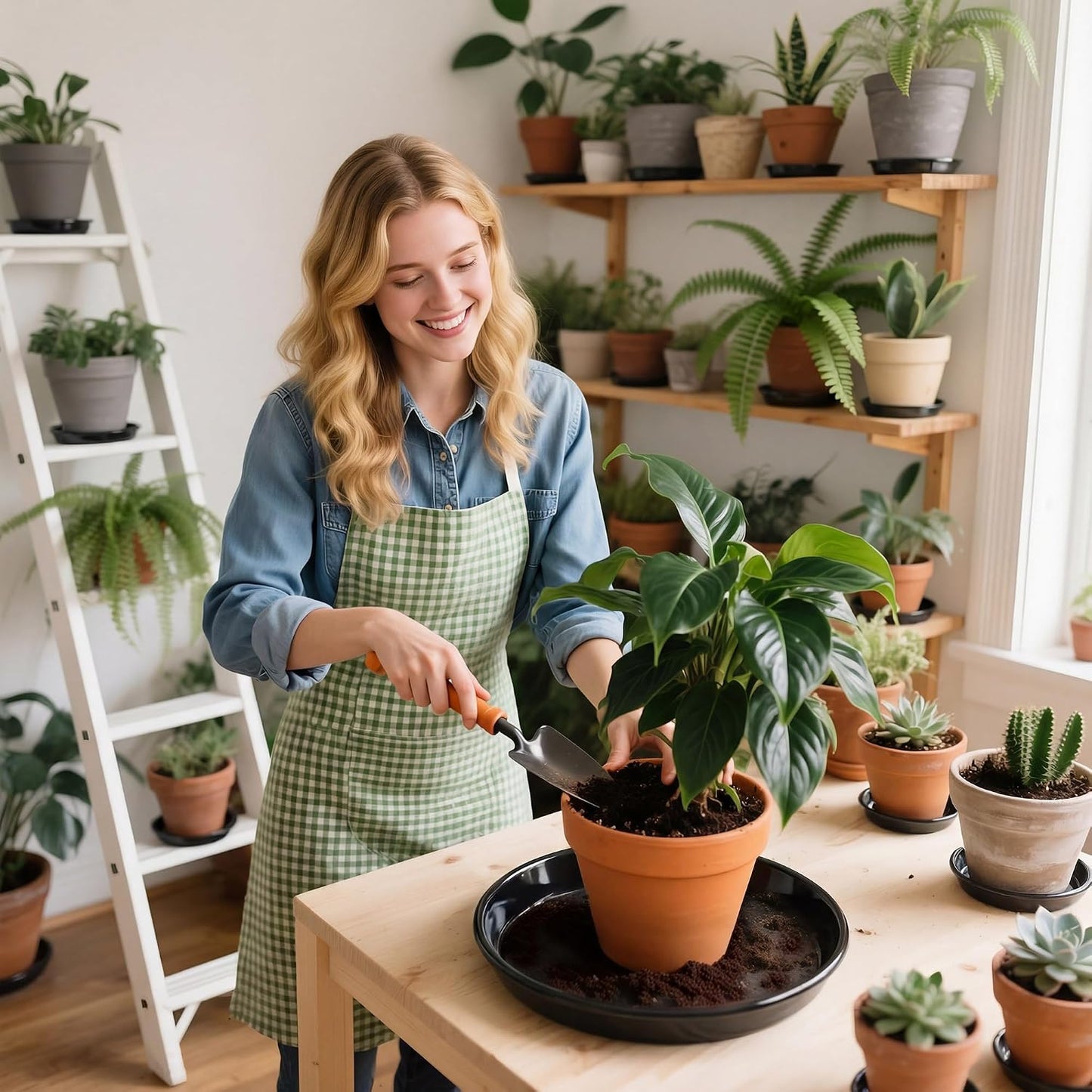 6 Bandejas Plástico Redondas para Plantas 10-14pulg