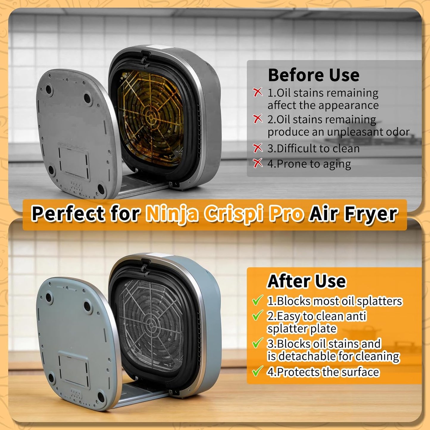 Protector contra salpicaduras de acero inoxidable para freidora de aire Ninja Crispi Pro