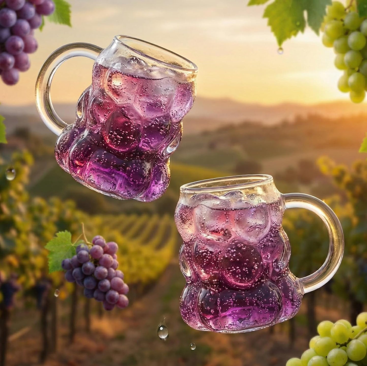 Vasos de burbujas de cristal transparente con asa para té helado, café y bebidas