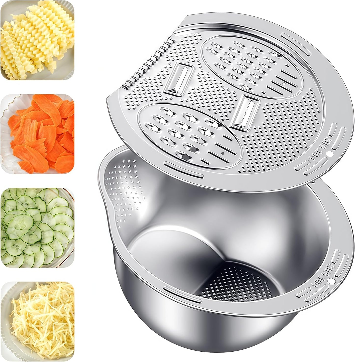Cuenco colador para lavadora de arroz con rallador de acero inoxidable