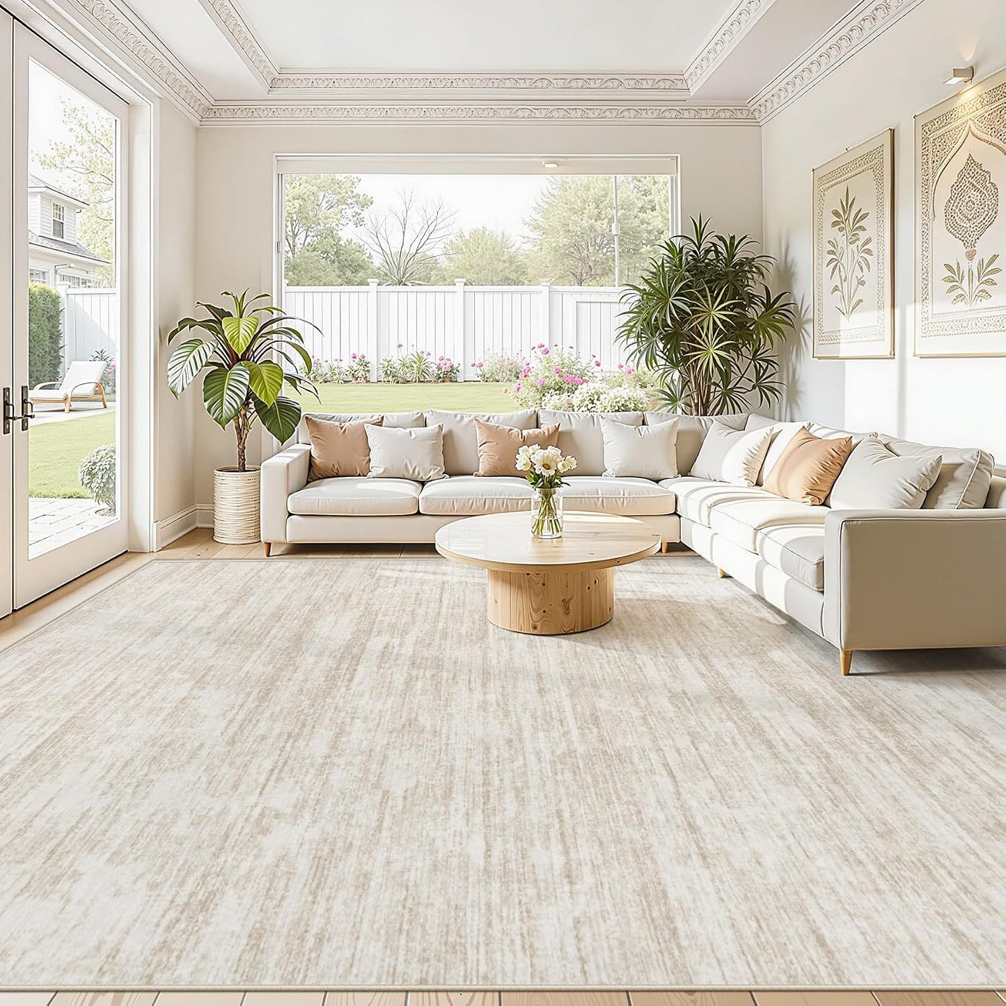 Alfombra lavable 8x10ft moderna antideslizante beige