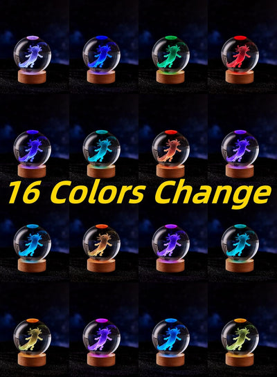 Lámpara bola cristal ajolote 3D control remoto 16 colores