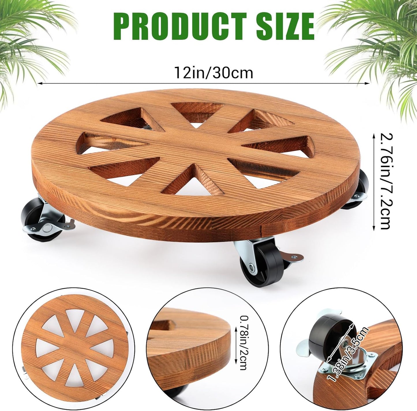 2 Soportes Plantas Madera 12pulg Ruedas 360° Interior Exterior