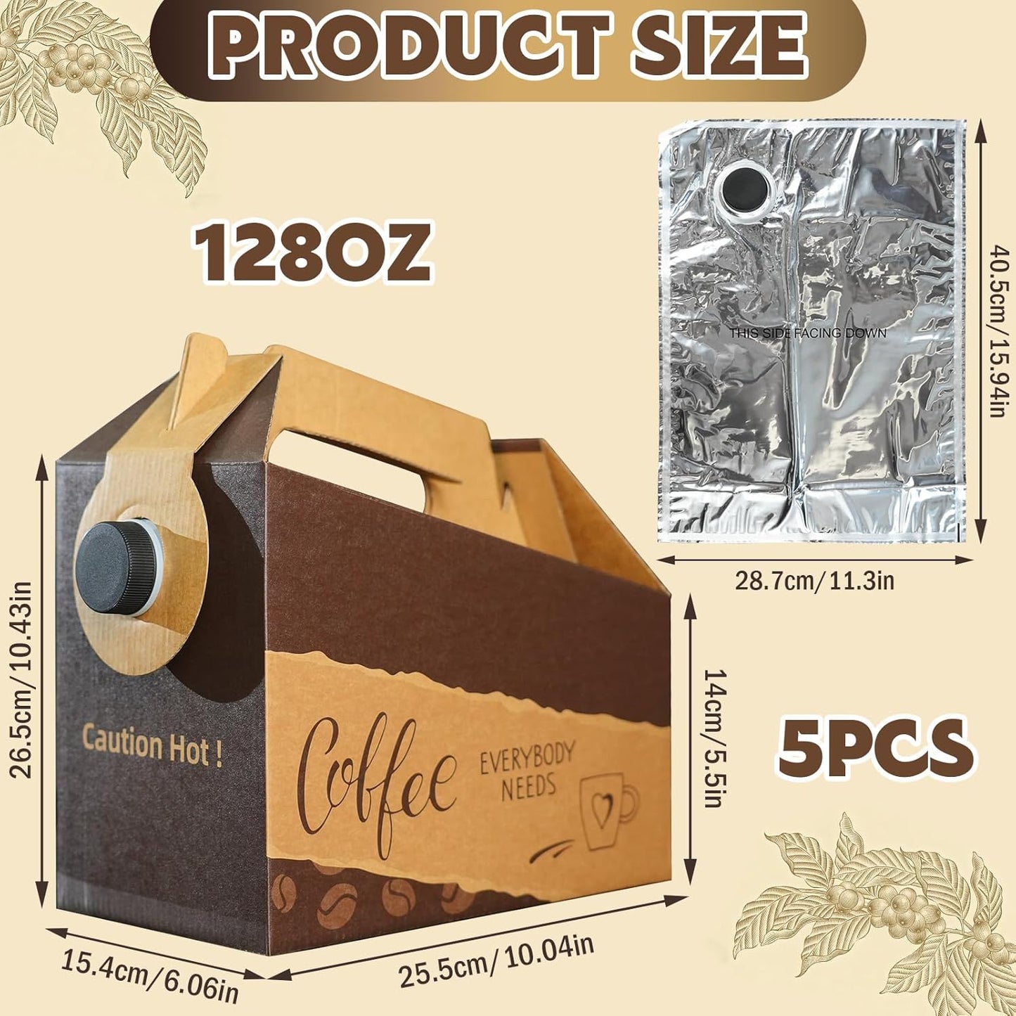 5 Pzas Dispensador Cafés 128oz Portátil con Asa y Tapas