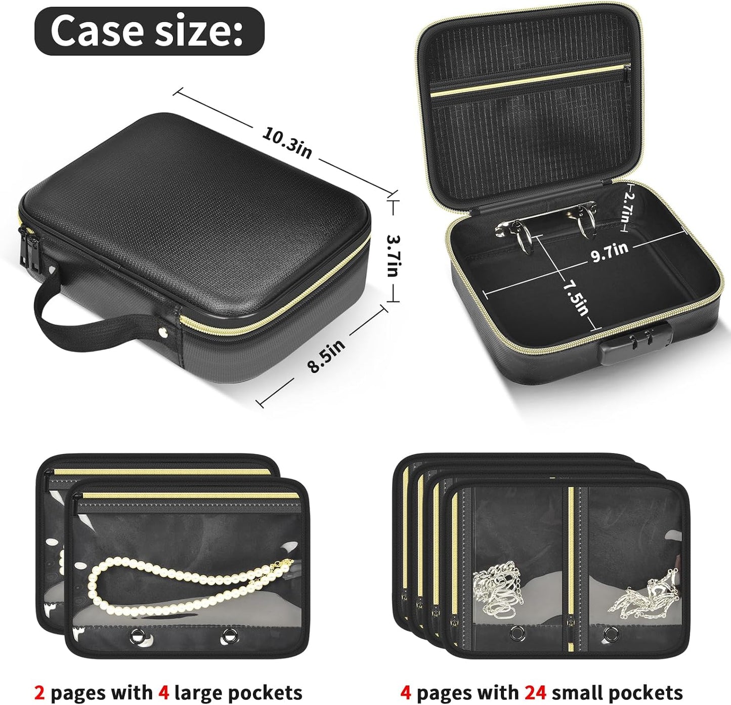 Estuche joyas viaje ignífugo con 6 paginas transparentes