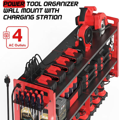 Organizador herramientas eléctricas carga 3 niveles 8 soportes taladro rojo