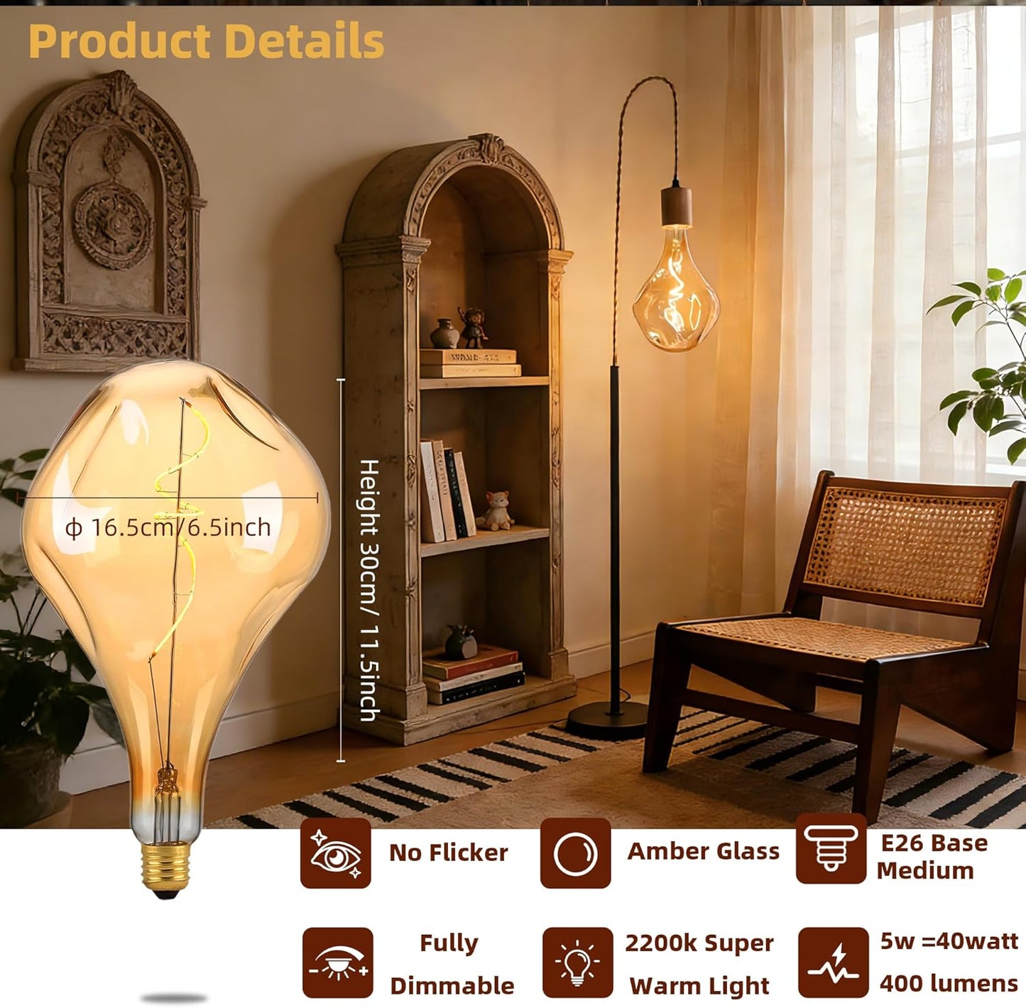 Bombilla LED Edison vintage 2200K ámbar cálido
