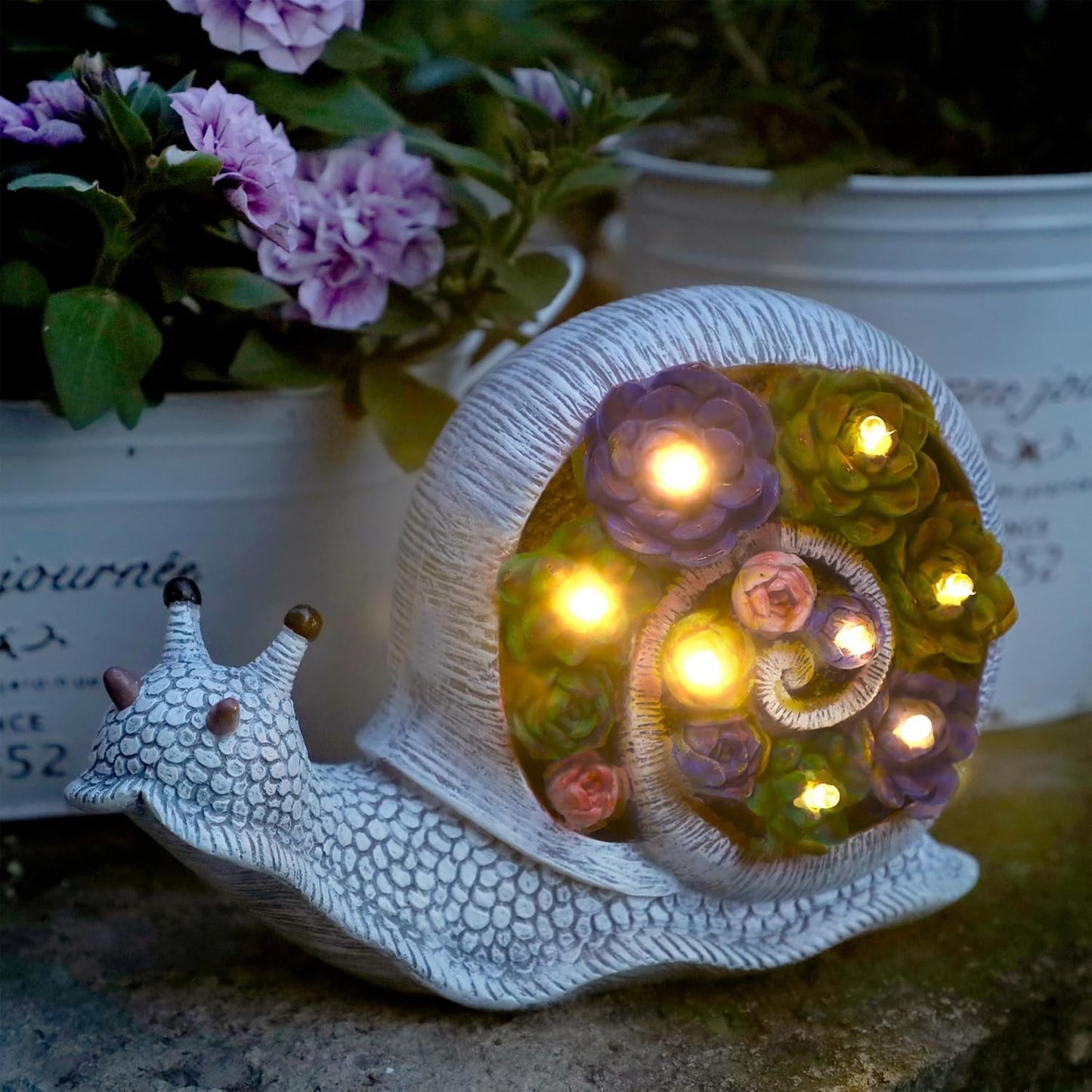 Estatua caracol resina con luces LED para jardín