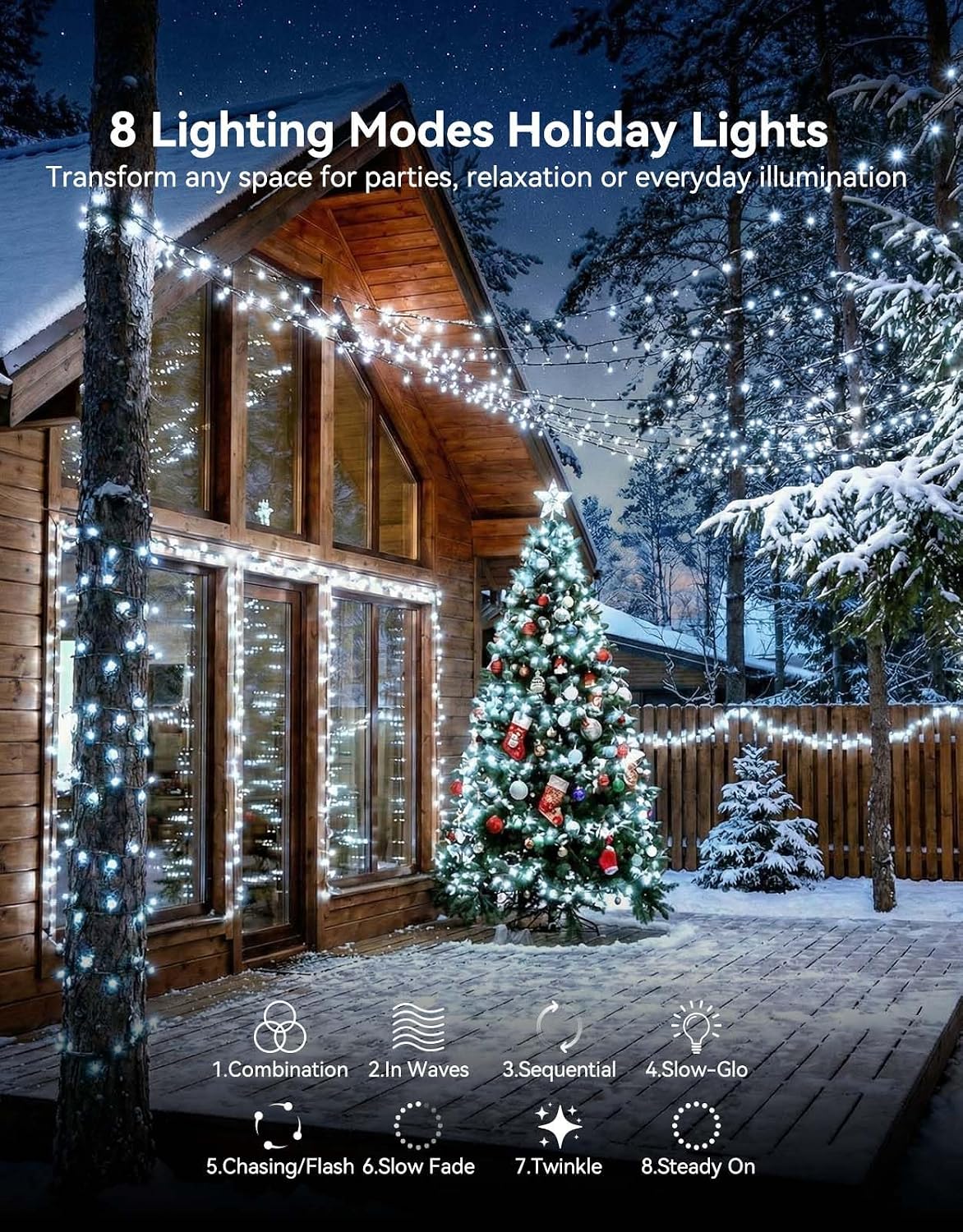 Guirnalda LED 99ft exterior impermeable 8 modos blanco frío