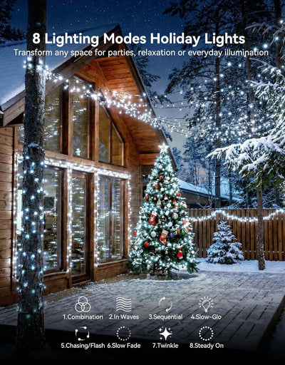Guirnalda LED 99ft exterior impermeable 8 modos blanco frío