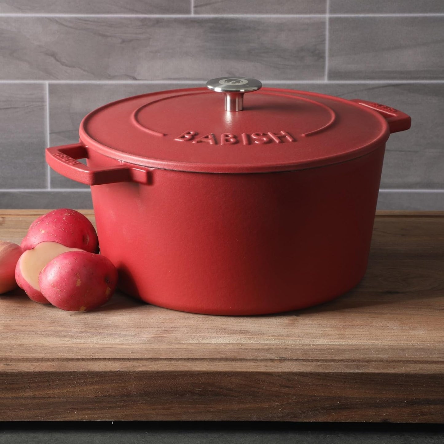 Horno Holandés Redondo Hierro Fundido Esmaltado 6qt Tapa Roja