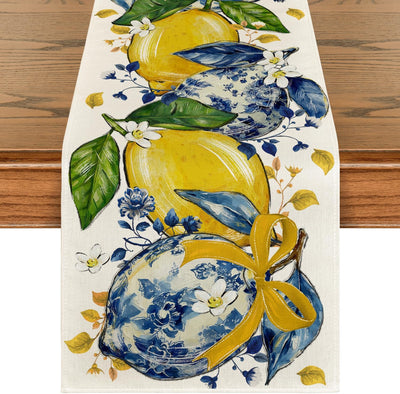 Camino de mesa Chinoiserie con lazo de limón decoración de comedor 13 x 72 pulgadas