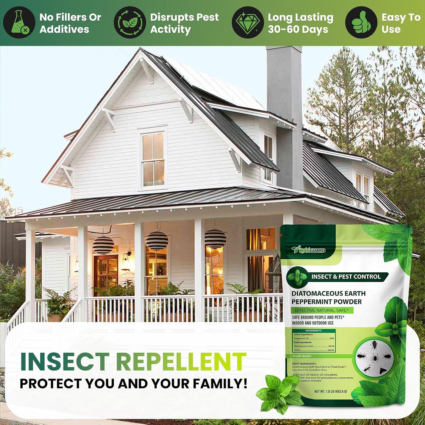 Polvo tierra diatomeas alimenticio menta control insectos 1lb
