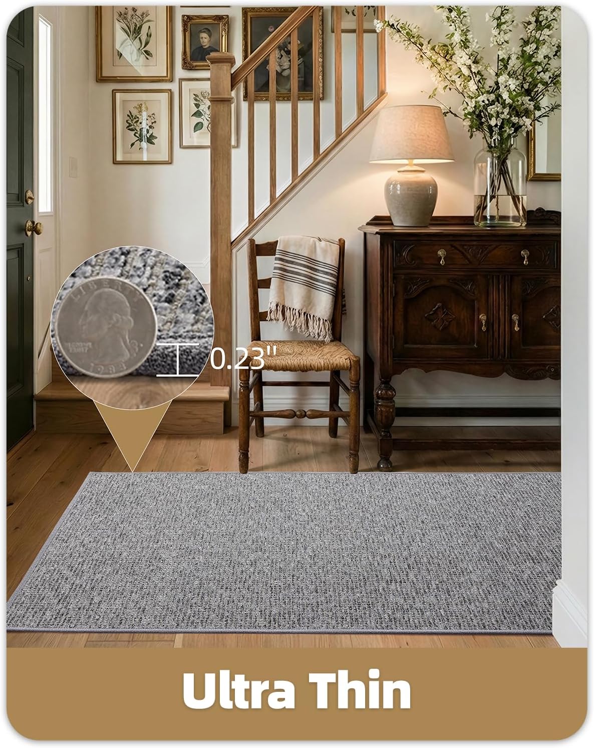 Alfombra pasillo 36x96pulg antideslizante gris