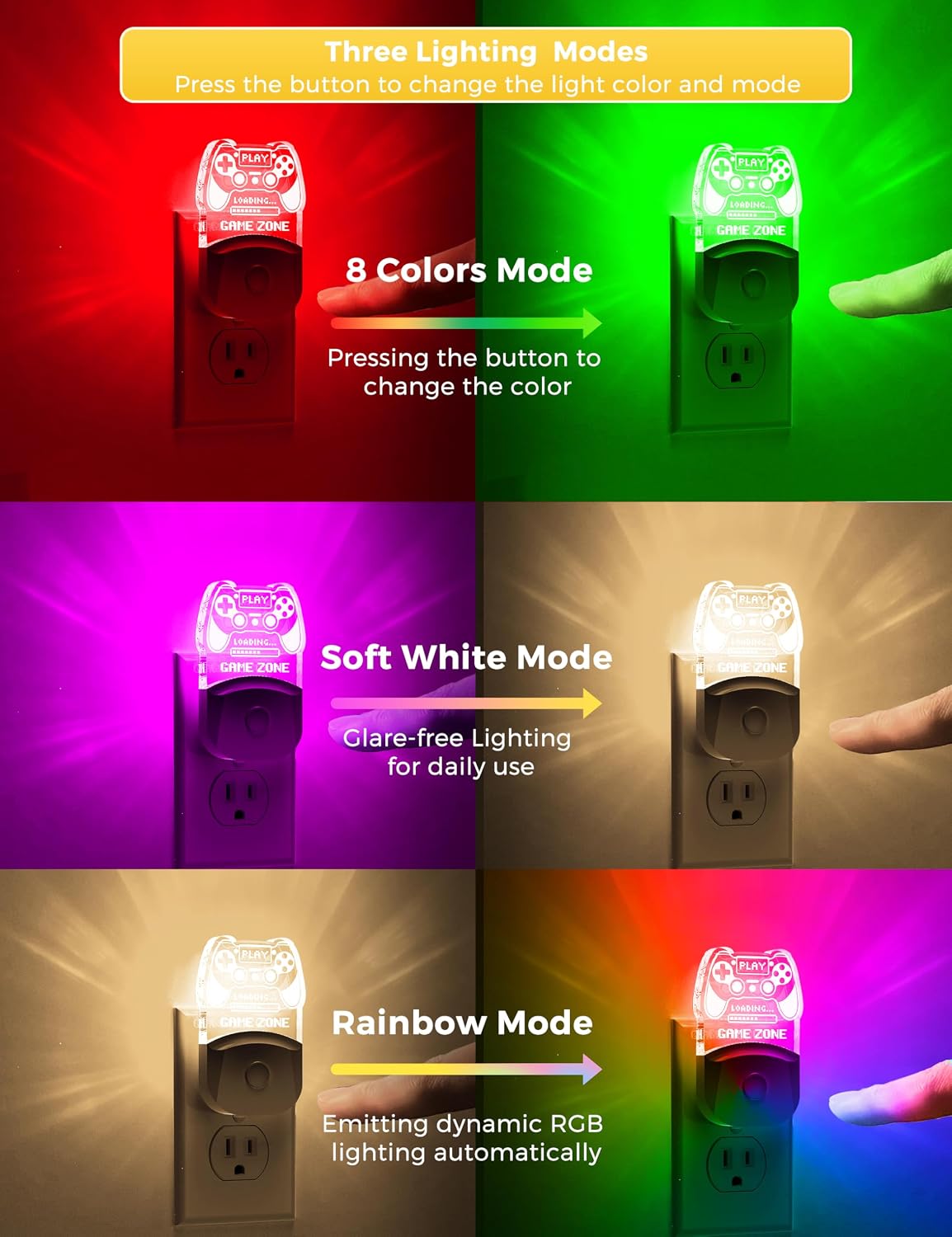 Luz Nocturna Gamepad Multicolor Sensor Niños Habitación Juegos
